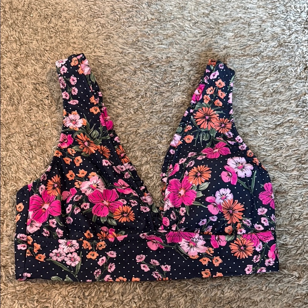 Floral Print V-Neck Bikini Top size Larg
